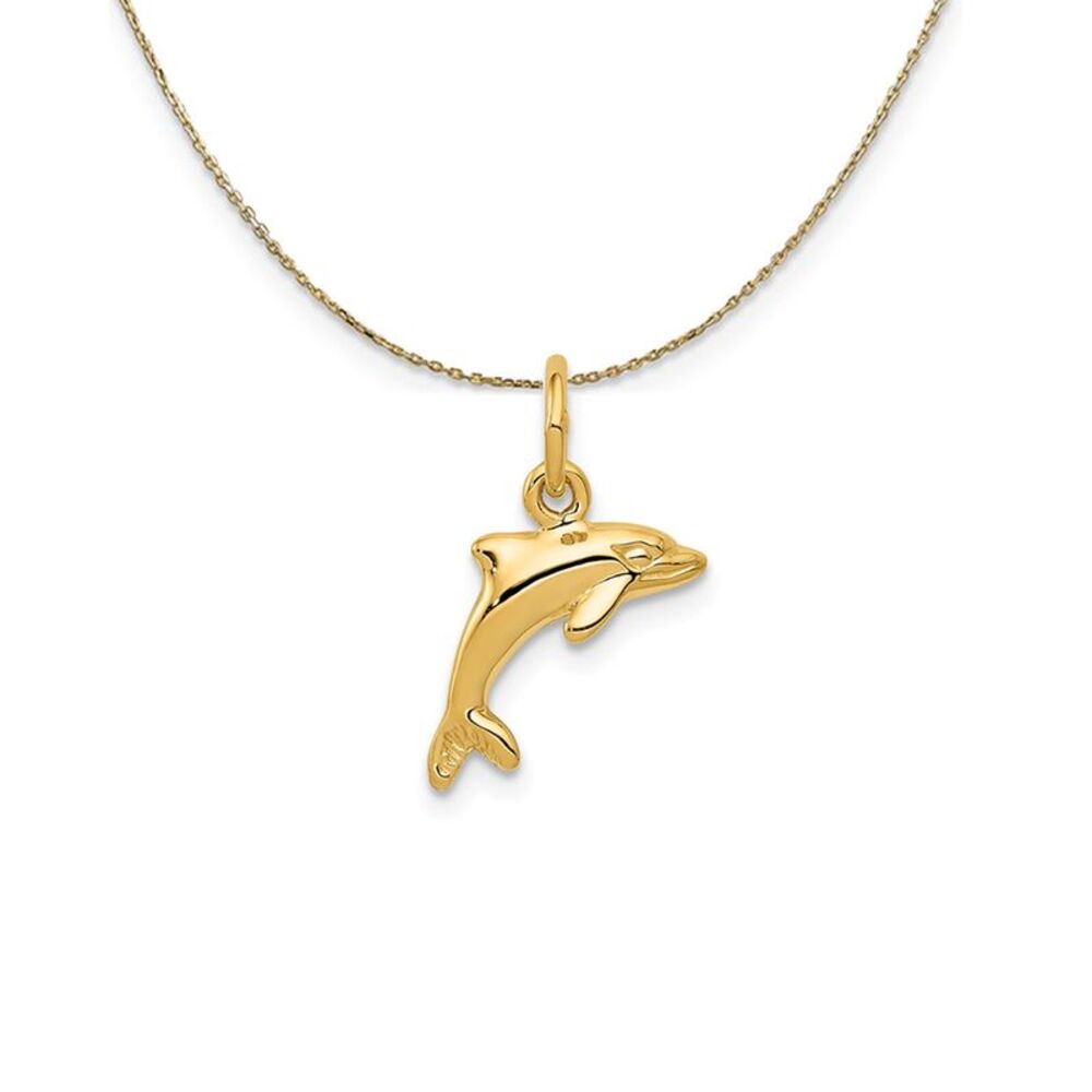 14k Yellow Gold 12mm Dolphin Necklace - 24 Inch